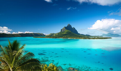 Naklejka premium Bora Bora Island, French Polynesia Turquoise lagoons, Tropical Island Bora bora