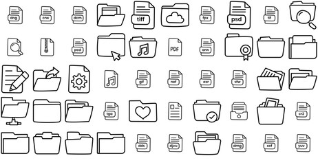 A Collection Of Files And Folders Hand Drawn Icons Isolated Silhouette Solid Icons With Filetype,File,Archive,File-Format,File-Extension Infographic Simple Vector Illustration Logo
