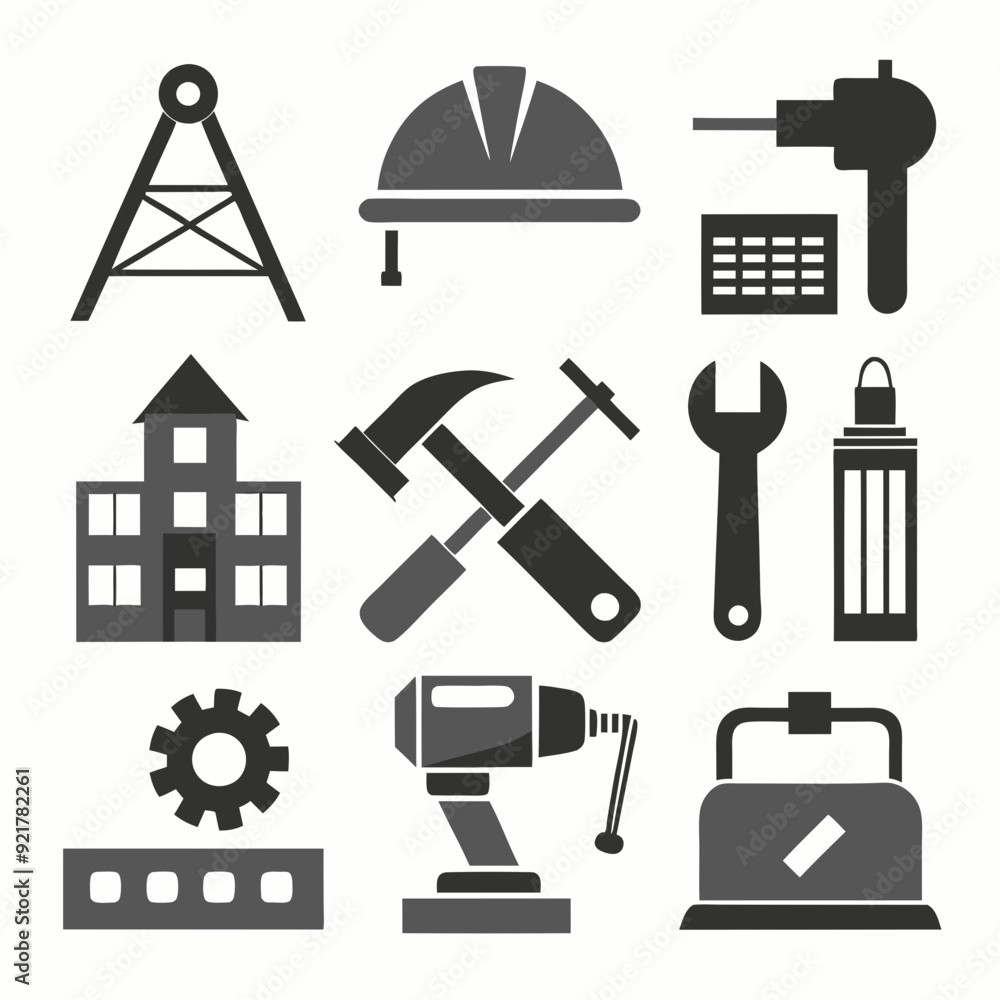 Wall mural Construction and Tools icons isolated vector art silhouette illustration