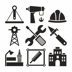 Construction and Tools icons isolated vector art silhouette illustration