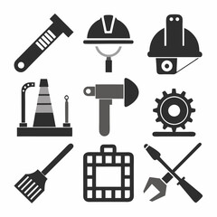 Obraz premium Construction and Tools icons isolated vector art silhouette illustration