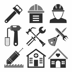 Construction and Tools icons isolated vector art silhouette illustration