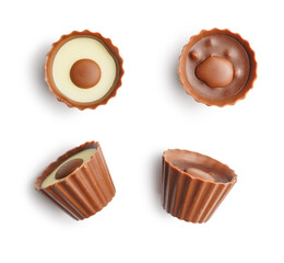 Sweet pralines. Chocolate truffles isolated on white background.