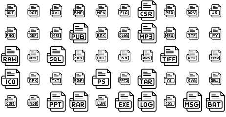 Mega Set Of Vector File Type Icons Collection Isolated Silhouette Solid Icons Including File-Extension,Otf,File-Type,File-Format,Document Infographic Simple Vector Illustration Logo