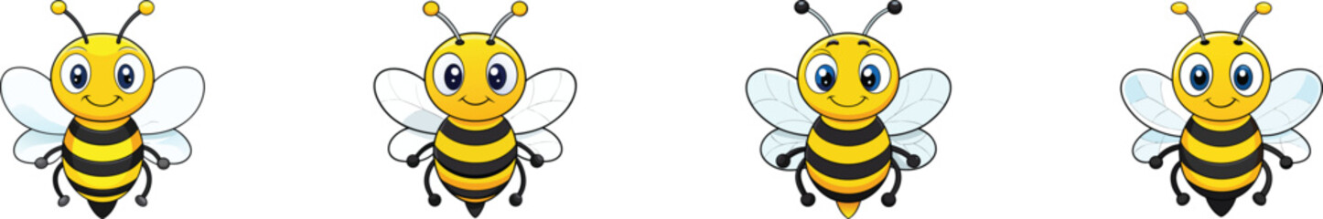 set of cartoon bee character. Cartoon cute bee mascot set. Vector illustration isolated