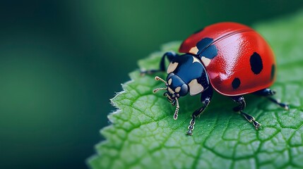 Fototapeta premium ladybug on a leaf macro