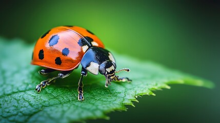 Fototapeta premium ladybug macro close up insect in the nature, Extreme macro shots, Beautiful ladybug on defocused background.