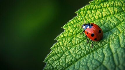Fototapeta premium ladybug on a green leaf