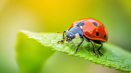 Obraz premium Photo of a ladybug on a leaf. Macro photo of an insect. 