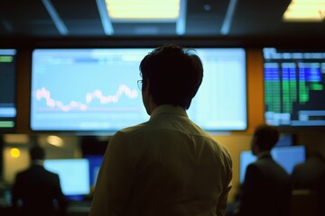 Fototapeta premium Trader Analyzing Stock Market Data on Screens