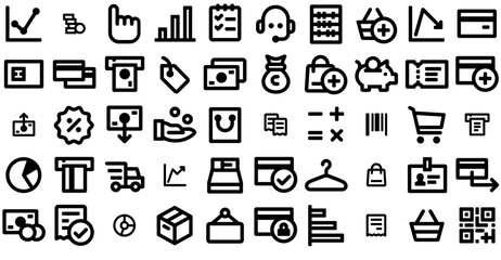 Mega Set Of Vector Finance Commerce Icons Silhouette Vector Logo Design Containing Diagram,Money,Statistics,Graph Vector Illustration Linear Pictogram Pack