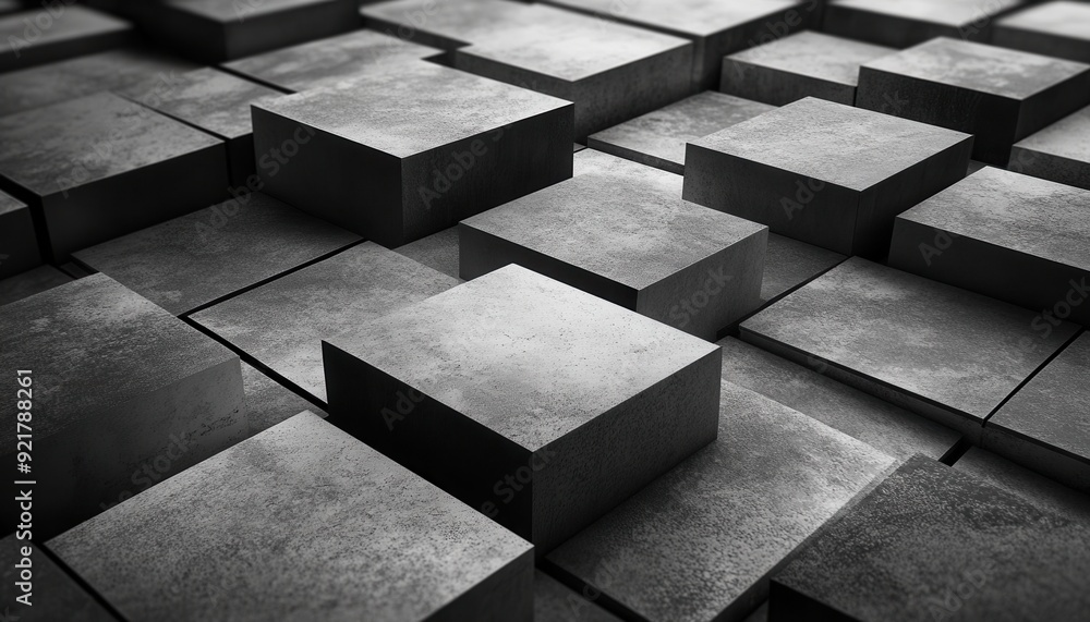 Poster abstract arrangement of gray concrete blocks in a modern architectural design setting