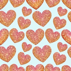 Fototapeta premium Seamless pattern of glittery hearts, adding sparkle and glamor to any project