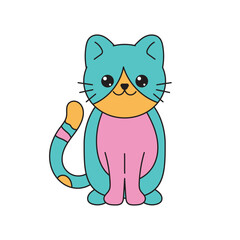 Colorful Doodle Cat Illustration 2