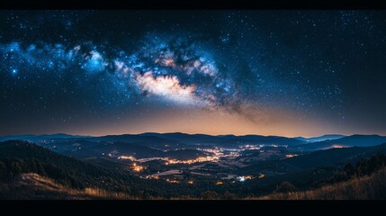 Fototapeta premium Milky Way over Mountain Valley.