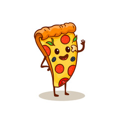 cartoon pizza slice with arms and legs isolated on white background. Pizza character. Flat style. 