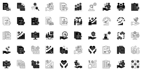 Set Of Linear Financial Reporting Icons Silhouette Vector Logo Design Containing Exchange,Finance,Currency,Discussion,Money Infographic Simple Vector Illustration Logo