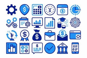 Finance icon in blue and white icon set vector art illustration