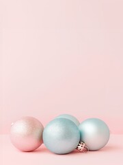 Obraz premium Pastel christmas ball hanging on pink background. minimal christmas concept