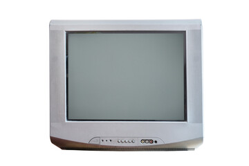  Old silver vintage TV set isolated on white background. 