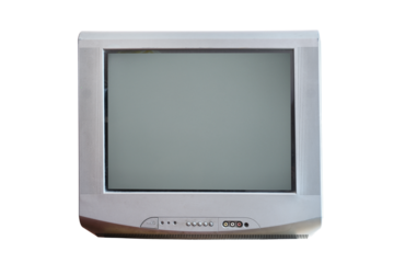  Old silver vintage TV set isolated on white background. 