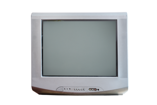  Old silver vintage TV set isolated on white background. 