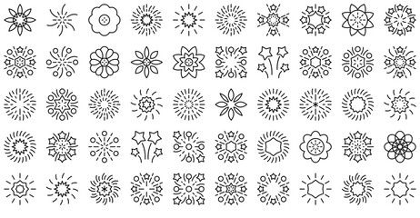 Set Of Fireworks Icons Silhouette Vector Logo Design Containing Fireworks,Bang,Star,Explosion,Starburst Vector Icon Set Linear Pictogram Pack