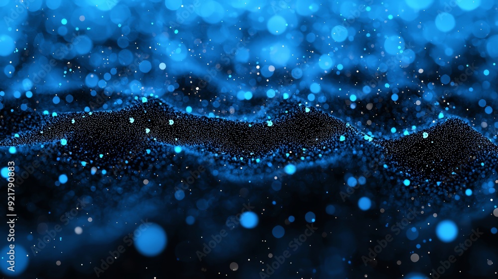 Poster stunning abstract background featuring a wave of shimmering blue particles, creating a captivating v