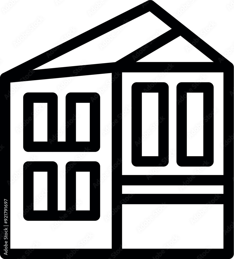 Aufkleber line art icon of a simple modern house with multiple windows, suitable for projects related to real 
