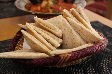 Moroccan food: pita bread in a basket