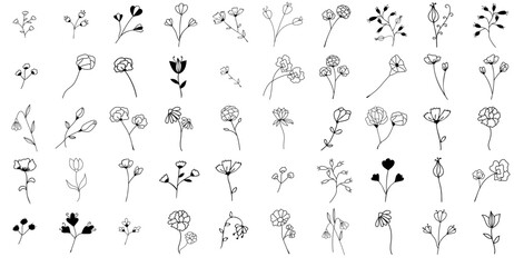 Set Of Floral Doodles Vector Symbols Apps, Websites Ui Designs Suitable For Flower,Blossom,Flowers,Spring,Floral Set Vector Flat Line Icons