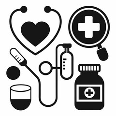 Healthcare icon set silhouette vector art illustration