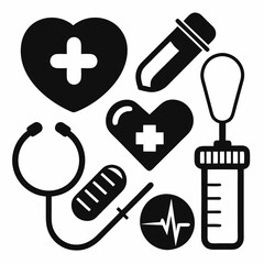 Healthcare icon set silhouette vector art illustration