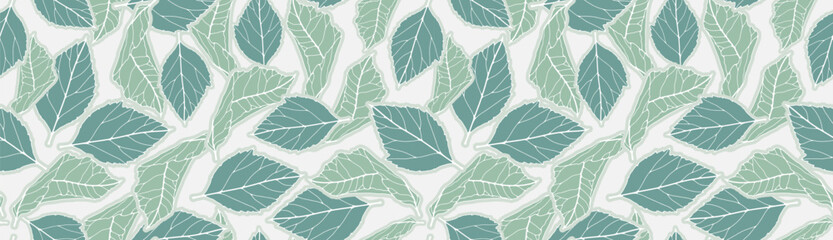 Luxury green foliage seamless pattern. Vector botanical illustration with falling leaves
