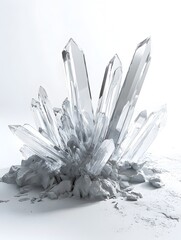 Ethereal Magnesium Crystal Formation with Futuristic Fractal Patterns on Minimalist White Backdrop