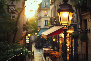A vintage Parisian lamp post with ornate design