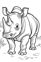 Obraz premium Rhinoceros Cartoon - Kids Coloring Book Line Art, Fun Animal Drawing. Generative AI.