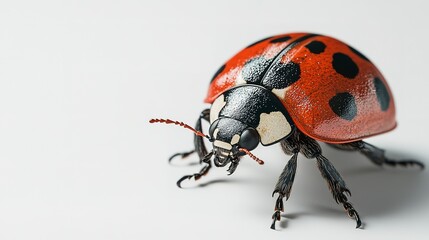 Fototapeta premium Detailed Close-Up of Ladybug on White Background 