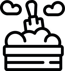 Line icon of a sandbox with a shovel, perfect for representing outdoor play