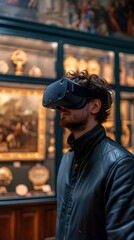 Obraz premium Exploring a Virtual Museum with Interactive Historical Artifacts in VR Headset