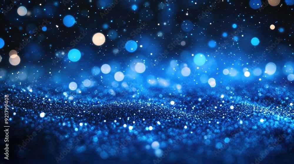 Poster a blue background with many small blue dots. the dots are scattered all over the background, creatin