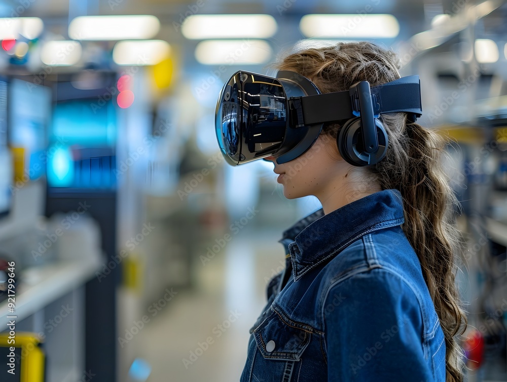 Poster student conducting virtual experiments in digital science lab using vr headset