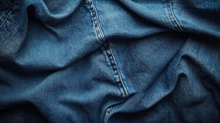 Naklejka premium A blue denim fabric with a pattern of blue and white. The fabric is wrinkled and has a worn look to it