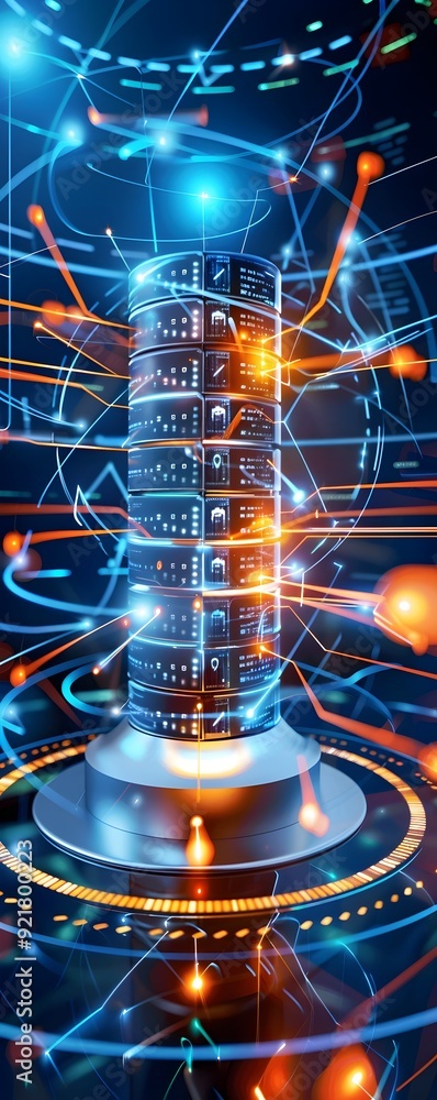 Poster data center server with network connections.
