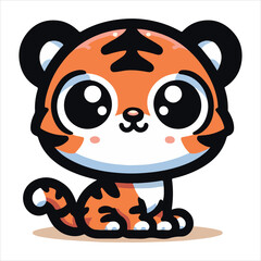 Mini cute tiger sticker vector illustration