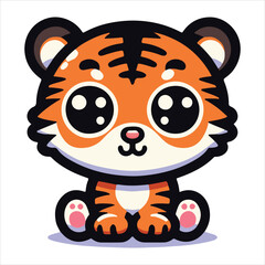 Mini cute tiger sticker vector illustration