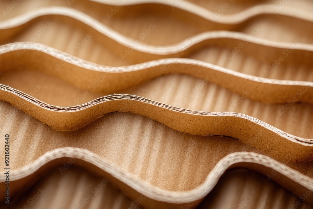 Poster a series of brown cardboard pieces that are arranged in a wavy pattern. the cardboard pieces are cut