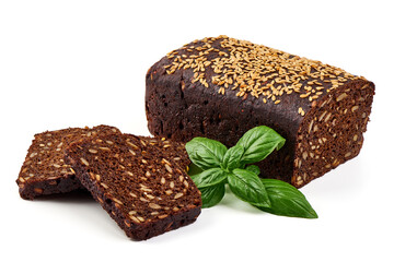 Rye bread with seeds, isolated on white background.