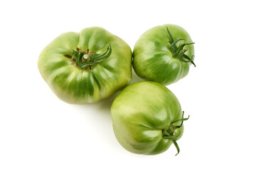 Fresh rustic tomatoes, isolated on white background.