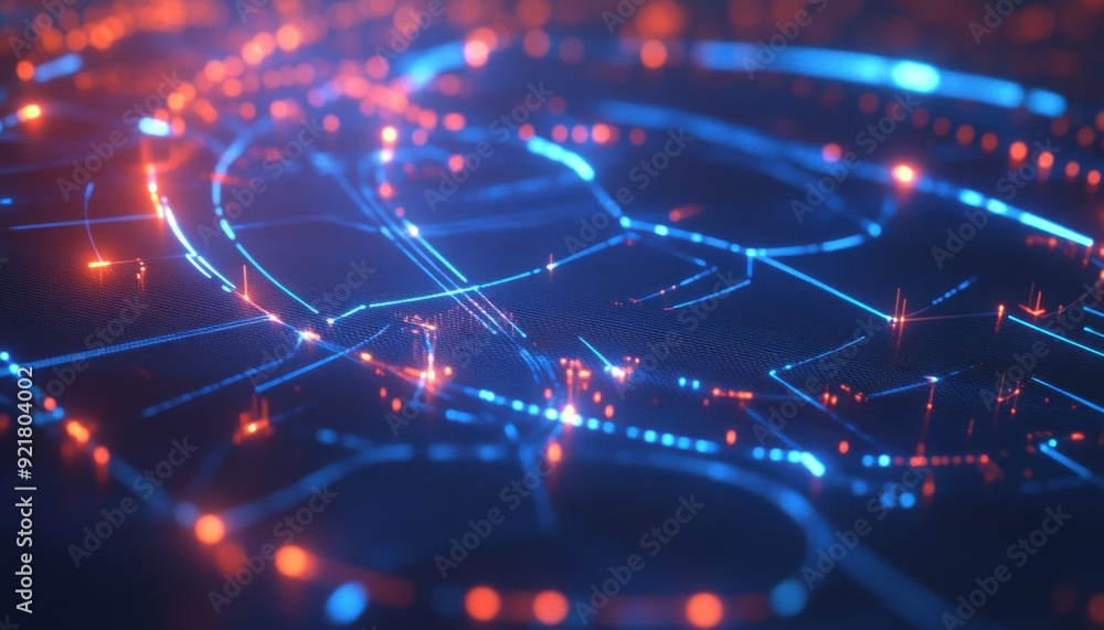 Aufkleber colorful digital circuit design with glowing lines and nodes against a dark background